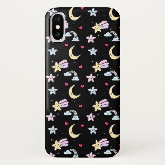 Coques Case-Mate iPhone Lune lunaire, étoiles et nuages Motif sur noir (Dos)