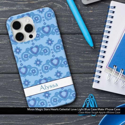 Coques Case-Mate iPhone Lune Magic Stars Coeurs Celestial Amour Bleu clair