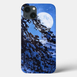 Case-Mate iPhone Case Lune sur le sapin enneigé et la côte de la mer la
