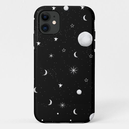 Coques Case-Mate iPhone Lunes et étoiles noires et blanches (Dos)