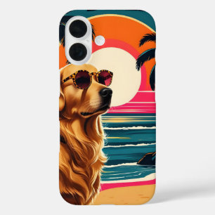 Coques iPhone 16 Lunettes de soleil pour chien rétro Plage au couch