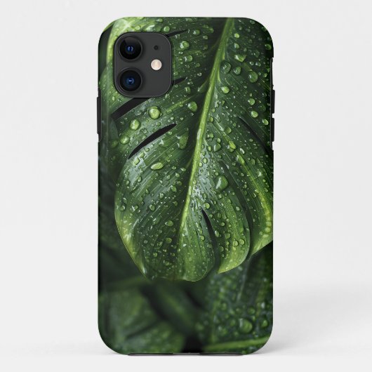 Coques Case-Mate iPhone Lush Monstera Leaves with Morning Dew Drops (Dos)