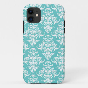 Etui iPhone Case-Mate Lustre chic girly vintage de motif bleu de damass
