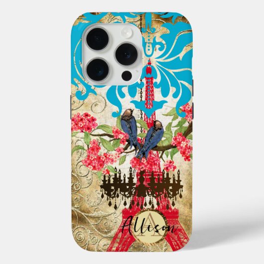 Coques Case-Mate iPhone Lustre Monogramme Fleur de Cerisier Oiseau (Verso)