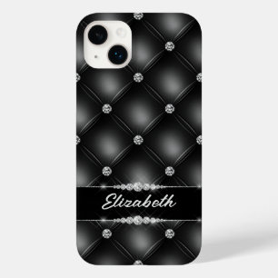 Coque Pour iPhone 14 Plus Luxe Black Bling Sparkle Diamond Nom personnalisé
