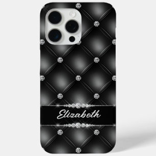Coque iPhone 15 Pro Max Luxe Black Bling Sparkle Diamond Nom personnalisé