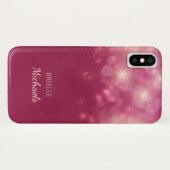 Coques Case-Mate iPhone Luxe Bokeh Glamor Rose Foncé Avec Nom (Dos (Horizontal))