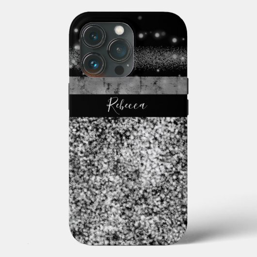 Coques Case-Mate iPhone Luxe Chic Argent Gitter Signature Monogram (Verso)