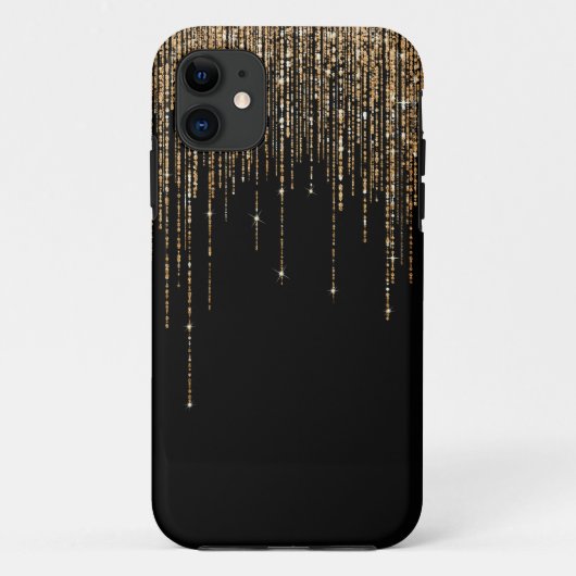 Coques Case-Mate iPhone Luxe Chic Black Gold Fringe Parties scintillant ét (Dos)