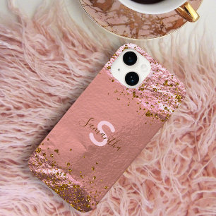 Coque Pour iPhone 14 Luxe Glam Rose Gold Foil Glitterie chic élégant
