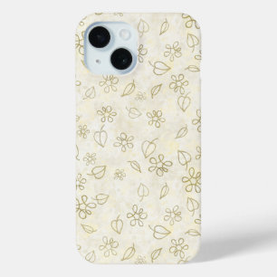 Coque Pour iPhone 15 Luxe Jaune Vintage Feuille Floral Abstrait Art