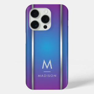 Coque iPhone 15 Pro Luxe Moderne Minimal Abstrait Violet Bleu