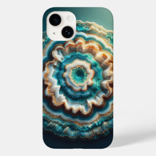 Coque Pour iPhone 14 Luxueux géode 3D agate tranchée druzy sarcelle et 
