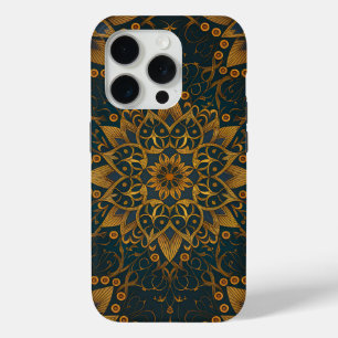 Coque iPhone 15 Pro Luxueux Golden Mandala