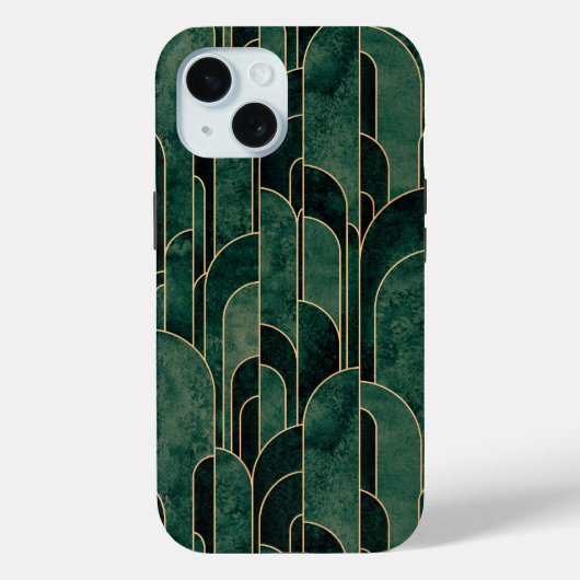 Coques Case-Mate iPhone Luxueux Motif Art déco Vert et Or (Verso)
