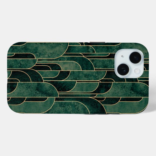 Coques Case-Mate iPhone Luxueux Motif Art déco Vert et Or (Verso (horizontal))