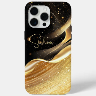 Coque iPhone 15 Pro Max Luxurious black base & gold pearl name iPhone case