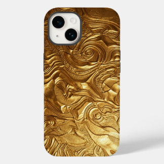 Coque Pour iPhone 14 Luxury 3D Metallic Liquid Gold Texture iPhone Case
