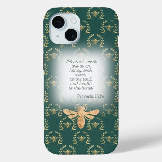 Coques Case-Mate iPhone Luxury Blue Green Gold Bee Wreath Grid Christian (Verso)