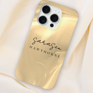 Coque iPhone 15 Pro Luxury Gold Opal Élégant Nom de script