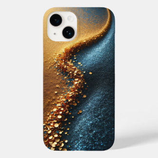 Coque Pour iPhone 14 Luxury Gold Sequin River on Blue Glitter Sand Abst
