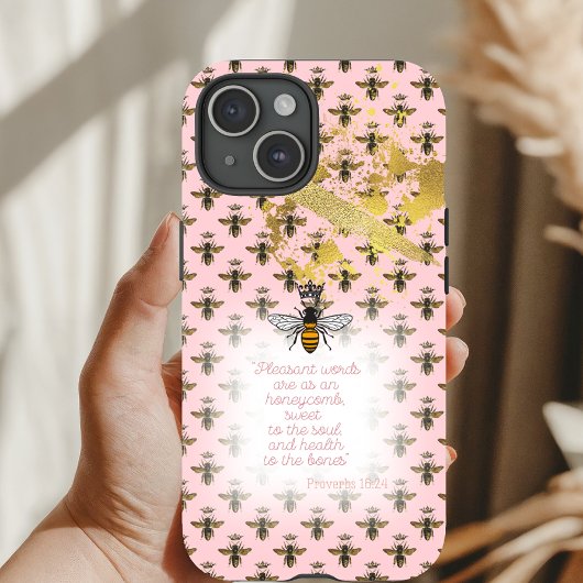 Coques Case-Mate iPhone Luxury Pastel Pink Gold Bee Grid Bible Queen Bee