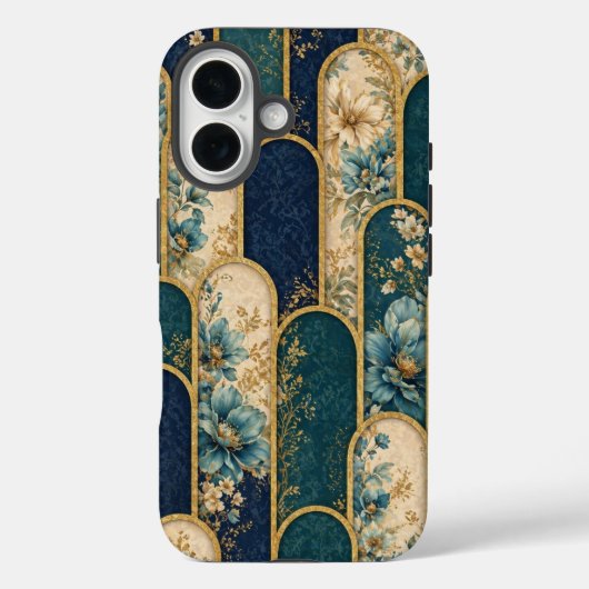 Coques Case-Mate iPhone Luxury Teal & Gold Floral Pattern iPhone Case (Verso)