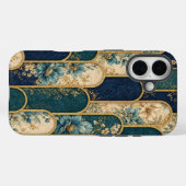 Coques Case-Mate iPhone Luxury Teal & Gold Floral Pattern iPhone Case (Verso (horizontal))