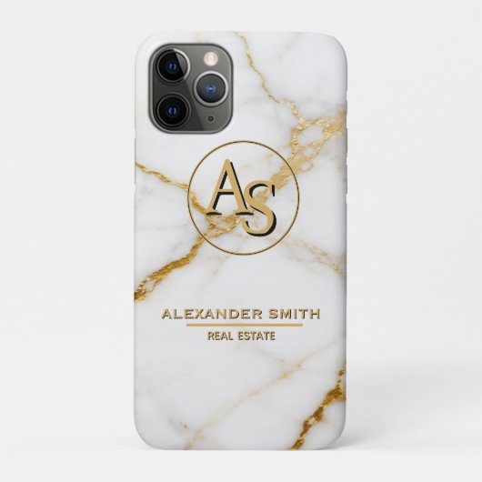 Coques Case-Mate iPhone Luxury White Marble Gold Monogram Real Estate (Dos)
