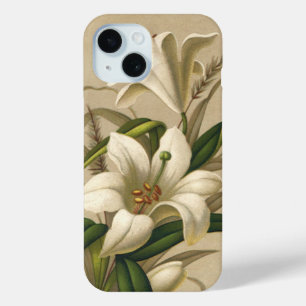 Coque Pour iPhone 15 Lys de Pâques vintages, Fleurs victoriennes en fle