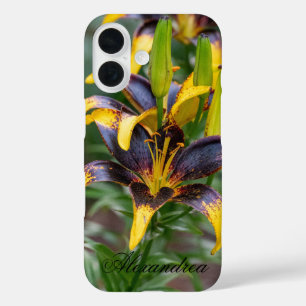 Coques iPhone 16 Lys hybride noir - Fleurs frappantes Photographie