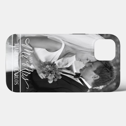 Coques Case-Mate iPhone M. et Mme Calligraphy Script Photo personnalisée (Verso (horizontal))