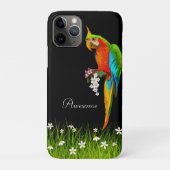 Coques Case-Mate iPhone Macaw & Fleurs blanches tropicales sur noir (Dos)