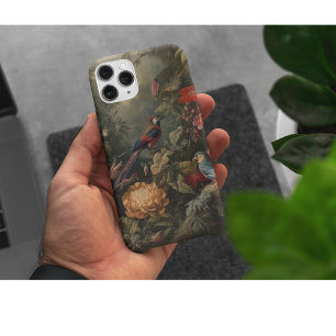 Case-Mate iPhone Case Macaw iridescent & Pivoine dorée Art naturaliste