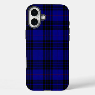 Coques iPhone 16 Plus MacKay tartan bleu noir plaid