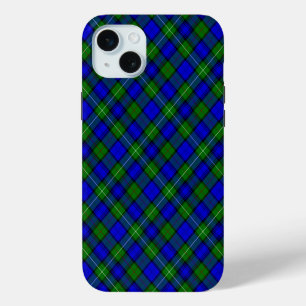 Coque iPhone 15 Mini MacKenzie tartan bleu vert carreaux