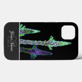 Coques Case-Mate iPhone Macro de fleur verte néon-pop-art avec Monogramme (Verso (horizontal))