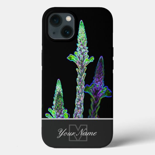 Coques Case-Mate iPhone Macro de fleur verte néon-pop-art avec Monogramme (Verso)