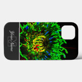 Coques Case-Mate iPhone Macro de fleur verte néon-pop-art avec Monogramme (Verso (horizontal))