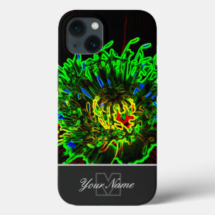 Case-Mate iPhone Case Macro de fleur verte néon-pop-art avec Monogramme