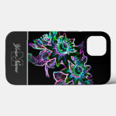 Coques Case-Mate iPhone Macro fleur néon-pop-art avec Monogramme ! (Verso (horizontal))