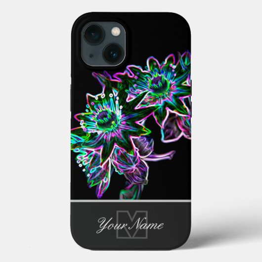 Coques Case-Mate iPhone Macro fleur néon-pop-art avec Monogramme ! (Verso)