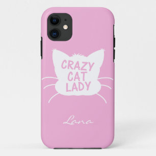 Coque iPhone 11 Madame folle personnalisée de chat dans le rose d