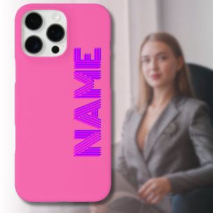 Coques iPhone 16 Pro Max Magenta 3D Indigo Nom moderne   Rose chaud amusant