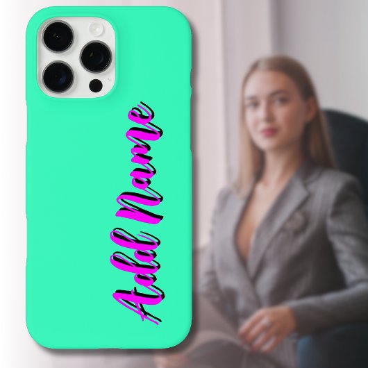 Coques Case-Mate iPhone Magenta 3D Noir Nom moderne | Funny Neon Turquoise