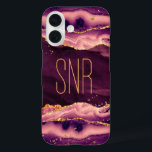 Coques iPhone 16 Magenta Agate Géode Monogramme Nom Parties scintil<br><div class="desc">Élégante, élégante boîte de téléphone portable personnalisée avec agate magenta, géode et marbre avec parties scintillant faux or avec un monogramme, initiales ou nom montré dans un style de police moderne modifiable en or. OPTIONS : L'exemple est affiché sur un iPhone 14 à peine Il y a un style coque—d'autres...</div>
