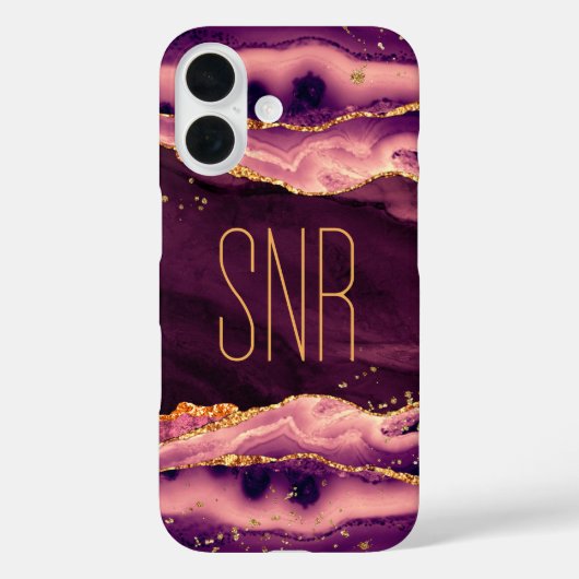 Coques Case-Mate iPhone Magenta Agate Géode Monogramme Nom Parties scintil (Verso)