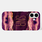 Coques Case-Mate iPhone Magenta Agate Géode Monogramme Nom Parties scintil (Verso (horizontal))