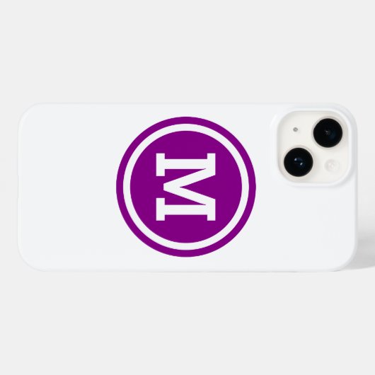 Coques Case-Mate iPhone Magenta foncé et monogramme du cercle blanc (Verso (horizontal))