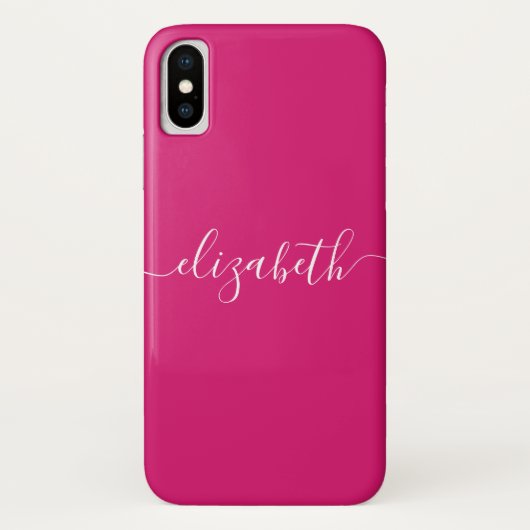 Coques Case-Mate iPhone Magenta Rose Blanc Moderne Élégant Script Chic (Dos)